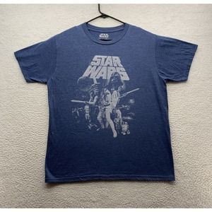 Star Wars Graphic T-Shirt Adult X-Large Retro Blue Movie Poster Darth Leia Luke‎